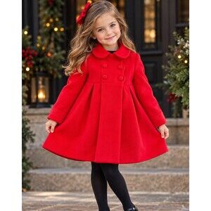 Catherine Malandrino Red Double Breasted Swing Pea Coat Sz 4 Holiday Coat